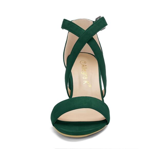 Women's Open Toe Crisscross Ankle Strap Mid Block Heel Green Sandals - Picture 2 of 6